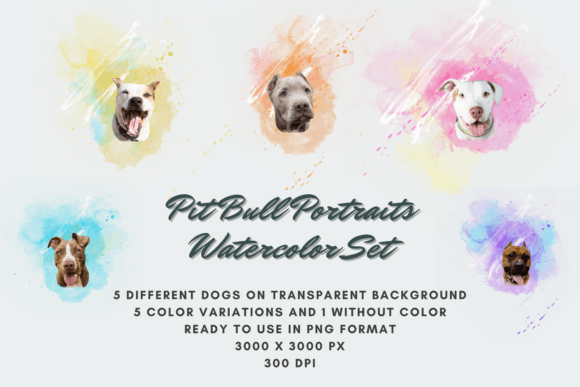 30 Pit Bull Portraits Watercolor Set: A Versatile Digital Asset for Creative Projects