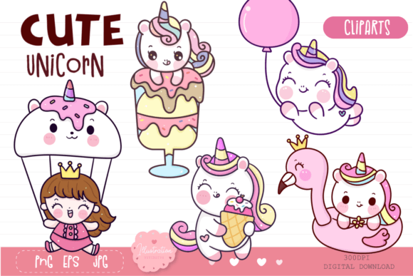 Summer Unicorn Kawaii Clipart Cute Pony: A Versatile Digital Asset for Creative Projects
