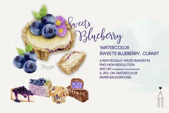 Watercolor Blueberry Sweets Clipart: A Versatile Asset for Creative Projects